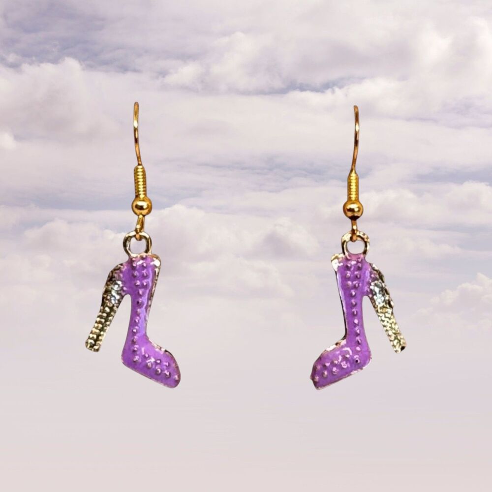 Enamel Purple High Heel Shoe Earrings #2056